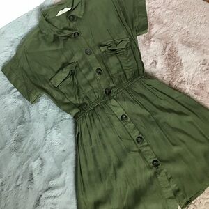 Indulge olive green button up short sleeve dress